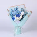 Handmade crochet bouquet with blue roses and white tulips in elegant gift wrapping - Thai Rose Blue Style With Gift Bag
