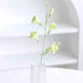 Handmade crochet green carnation flower bouquet in a clear textured glass vase - Mustard Green Freesia
