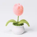 Handmade pink crochet tulip in white ceramic pot for home and desk decoration - Single Head Style / Light Pink