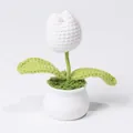 Handmade crochet white tulip in a white ceramic pot for home office decoration - Single Head Style / White