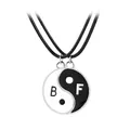 Yin Yang magnetic Best Friend pendant necklace with B and F letters on black wax cord - Black White Tai Chi Letter Style (A1063)