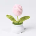 Handmade crochet pink tulip in a white ceramic pot for home and desk decoration - Single Head Style / Nude