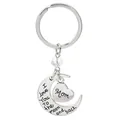 Silver moon and heart keychain with I Love You to the moon and back and Mom engraving - MOM