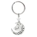 Detail of silver heart charm with dad engraving and moon pendant on keychain - DAD