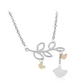 Close-up of bird on branch pendant necklace with silver and rose gold bicolor details - Two Birds Style (XL121-2)