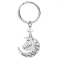 Silver I Love You To The Moon And Back sister heart moon keychain with clear bead - SISTER