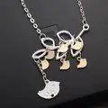 Detailed close-up of bird pendants necklace featuring mixed gold and silver tones - Six Birds Style (XL121-6)