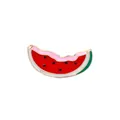 Cute watermelon enamel brooch pin with red fruit and gold alloy plating on white background - Watermelon Slice Style (XZ0010)