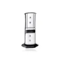 Minimalist black and white enamel coffee badge pin with polished silver metal edges - Coffee Presser Style (XZ0051)