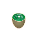Macro detail of kiwi fruit enamel pin with green pulp and gold metal edging - Kiwi Slice Style (XZ0013)