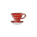Detailed view of red enamel V60 coffee dripper pin with textured metal finish - Red Filter Cup Style (XZ0054)
