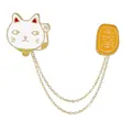 Broche de gato de la suerte blanco con cadena dorada y monedas de oro de un millón - Estilo de Gato de la Suerte y Moneda de la Fortuna (XZ2048-1)