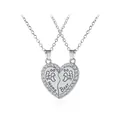 Symmetrisches Set zweiteiliger Mama Bear Herz-Halsketten mit funkelnden Strasskristallen - Silber