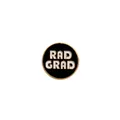 Round black and white enamel pin badge with RAD GRAD text and golden metallic edge - Black Rad Grad Style (XZ0262)