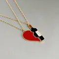 Golden puzzle necklace set with red heart and black wine bottle enamel pendants - Red And Black (XL529)