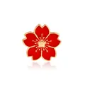 Schattige rode kersenbloesem broche met gouden rand en levendige emaille bloemen - Rood (XZ0217)