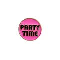 Rosa runder Emaille-Pin mit Goldrand und schwarzem PARTY TIME Schriftzug-Design - Rosa Party Time Stil (XZ0268)