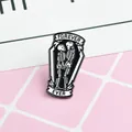 Gothic coffin enamel pin with hugging skeletons and Forever Ever text banner - Skeleton Couple Coffin Style (XZ0326)