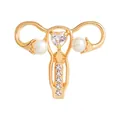 Uterus-Emaille-Brosche in Goldlegierung mit Perlen und herzförmigen Zirkonsteinen - Goldener Stil (XZ0429)