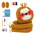 DIY crochet kit featuring a brown baby sloth plush with yarn balls and tools - Sloth Doll Material Pack