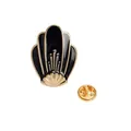 Spilla a ventaglio in smalto nero e oro con chiusura a farfalla per abbigliamento - Stile Ventaglio Nero (XZ0165)