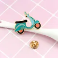 Enamel vintage scooter brooch with blue and orange details and a golden butterfly clutch - Lake Blue Vintage Motorcycle Style (XZ0385)