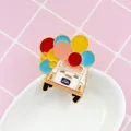Enamel brooch with colorful balloons and a white classic bus on a ceramic plate - Colorful Balloons Car Style (XZ0386)