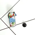 Pina Colada cocktail enamel pin with tropical fruits and umbrella on white background - Blue White Cocktail Can Style (XZ0669)