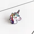 Close-up of a cartoon unicorn enamel pin with rainbow glitter mane and stripes - Glitter White Unicorn (XZ0656)