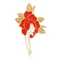 Broche artistique en émail doré avec un motif de fleur rouge et des jambes blanches créatives - Rose avec Jambes / Jambes de Rose (XZ0419)