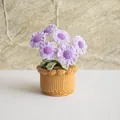 Handmade crochet purple daisy flower pot ornament for home and indoor desk decoration - Multi-headed Daisy Purple