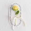 Detail of handmade yellow crochet rose on decorative card with printed ribbon - New Rose Crochet Flower (Yellow Handbag) / Yellow
