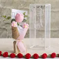 Close-up of handmade pink knitted tulip and daisies in a premium gift box with ribbon - Chubby Tulip - Light Pink Small PET Box / Light Pink