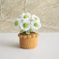 Handmade crochet daisy potted plant with white flowers and green leaves for home decor - Daisy White with Green Center
