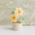 Detail of handcrafted crochet potted flowers with yellow blossoms and green leaves - Tung Flower Yellow