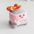 Pink crocheted dumpster fire plush toy with emotional support card and flame detail - Pink Dumpster Fire