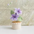 Handmade crochet purple lily flower in a beige knitted pot for home decoration - Tung Flower Light Purple