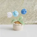 Handmade crochet blue and white tulip potted plant decoration for home and office - 3 Head Tulip Blue