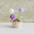 Handmade crochet potted tulip flowers in white and purple for home desktop decoration - 3 Head Tulip Purple