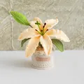 Handmade crochet lily flower in mini pot with orange petals and a leather limited label - Lily Yellow