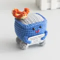 Handmade crochet blue dumpster fire plush with emotional support sign and flames - Royal Blue Dumpster Fire