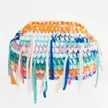 Handmade woven cotton rope handbag with multi-color stripes and decorative tassels - 24cm / Colorful Tassel Style