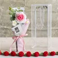 Handmade crochet pink rose bouquet in a transparent gift box with pink ribbons - Small Box / Gradient Pink Style (玫瑰-渐变粉小PET盒)