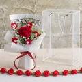 Handmade crochet rose bouquet in elegant red tones with a clear luxury gift box - Red Rose Medium Style (红色玫瑰-中PET盒)