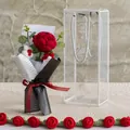 Handmade red crochet rose bouquet in a transparent gift box with Love is Eternal ribbon - Small Box / Red Style (玫瑰-红色小PET盒)
