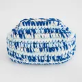 Handmade woven cotton fabric handbag in striped navy blue, light blue, and white colors - 24cm / Blue and White Stripes
