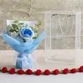 Handmade crochet rose bouquet in blue and white within a clear luxury gift box - Gradient Blue Medium Style (渐变蓝玫瑰-中PET盒)