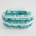 Handmade woven cotton handbag with blue and white stripes in a minimalist crochet design - 24cm / Teal Blue White Stripe