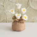 Handmade crochet lily of the valley in a rustic burlap bag with a delicate twine bow - White (5 Heads)