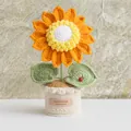 Handmade crochet sunflower potted plant with a red ladybug on a green leaf decor - Sunflower - Orange